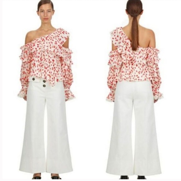 Self-Portrait Ditsy Floral Print One-Shoulder Blouse - Picture 2 of 15